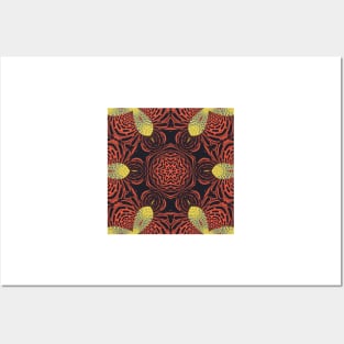 bright yellow orange gold and black kaleidoscopic hexagonal design Posters and Art